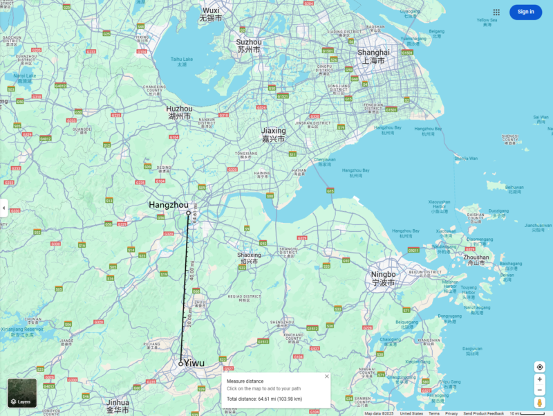 Yiwu to Hangzhou (downtown) Distance