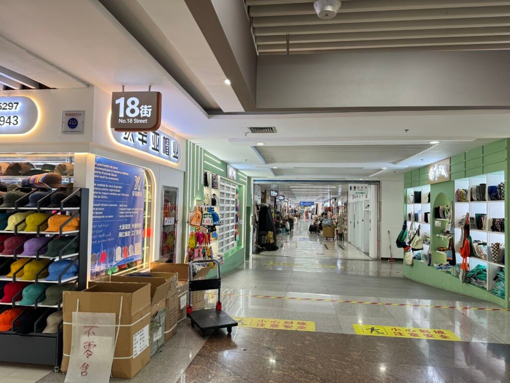 Hat wholesalers corridor at Yiwu International Trade City, District 4—Streets 18–30