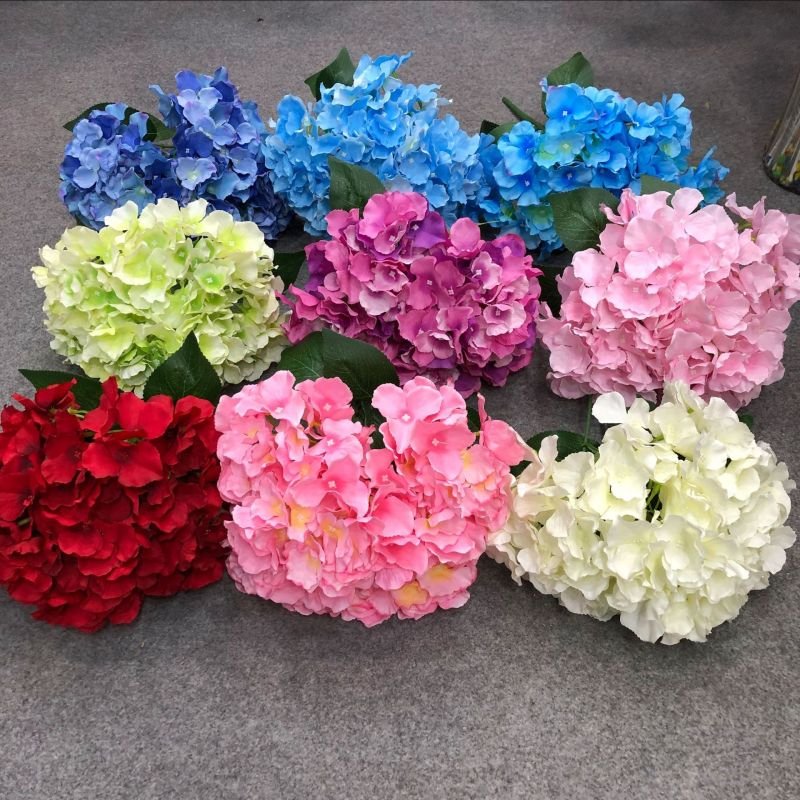 Artificial hydrangea flowers in multiple colors for wholesale selection