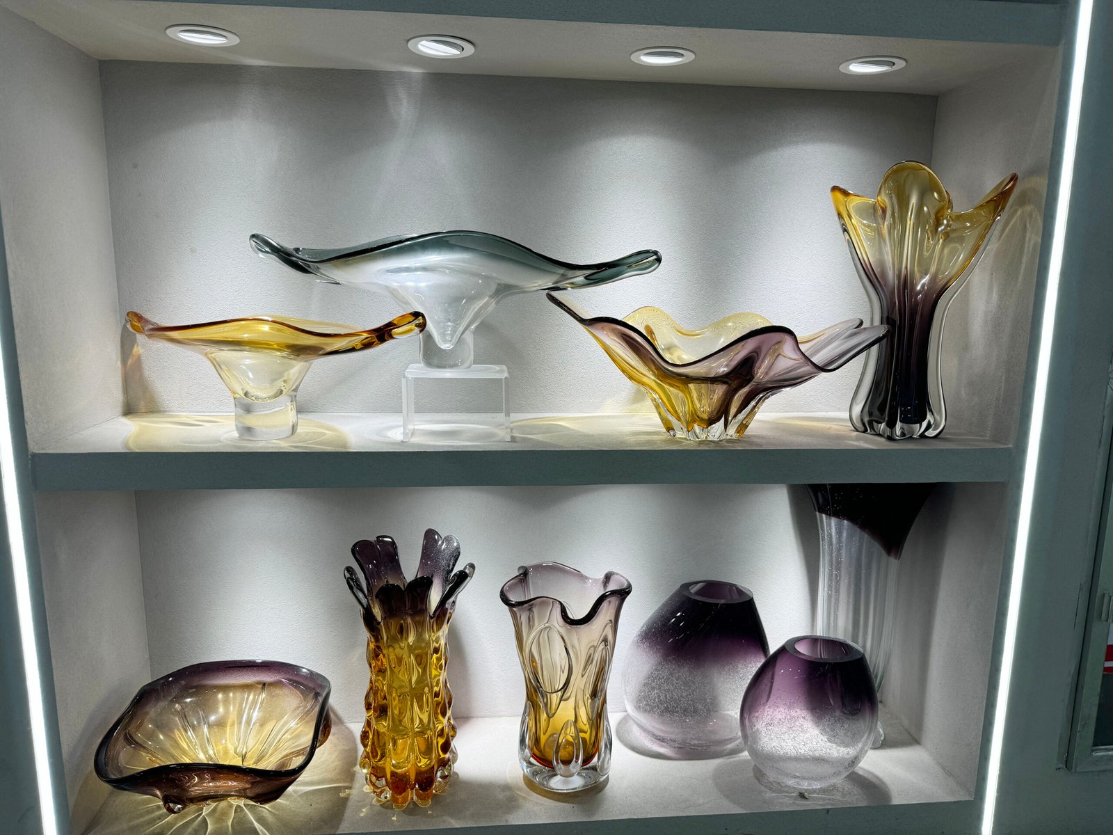 Handblown Glass Vases & Centerpiece Bowls | Amber Smoke Purple Gradient