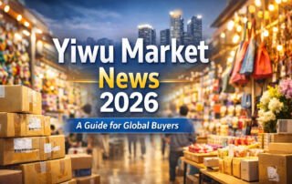 Yiwu wholesale market scene with suppliers, products, and buyers in 2026