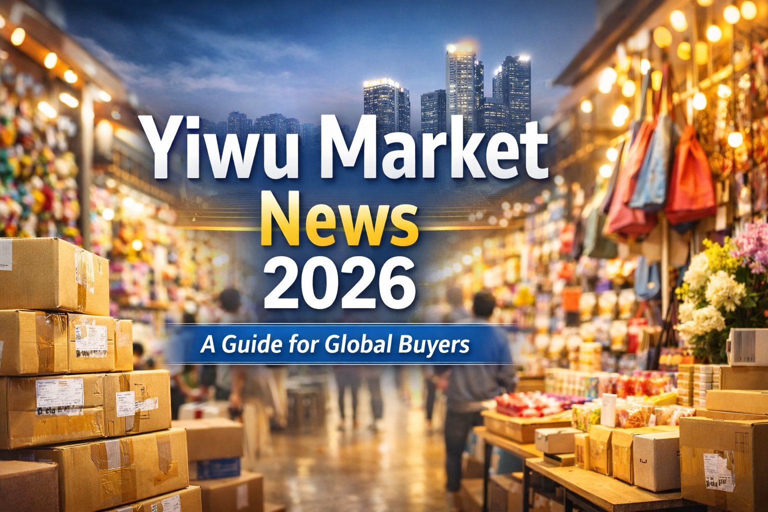 Yiwu wholesale market scene with suppliers, products, and buyers in 2026