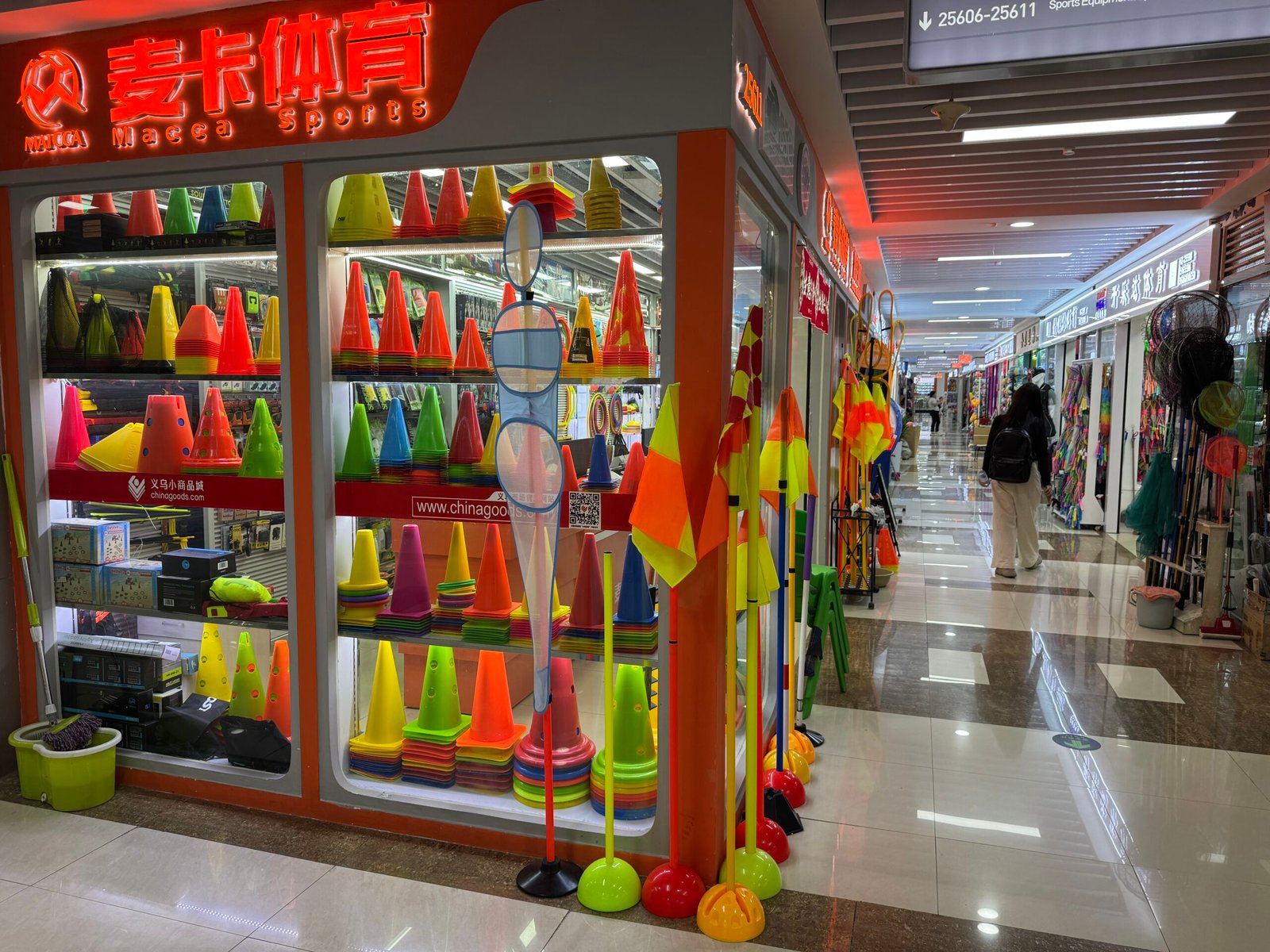 Sports training cones and agility equipment shop in Yiwu wholesale market