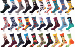 Colorful wholesale socks in 30 different patterns and designs from Yiwu socks market